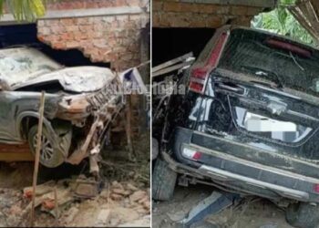 mahindra scorpio n crashes into house
