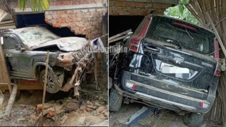 mahindra scorpio n crashes into house
