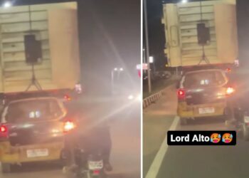 Maruti Alto Carrying Ship Container on Roof