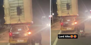 Maruti Alto Carrying Ship Container on Roof