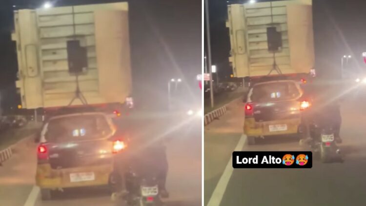 Maruti Alto Carrying Ship Container on Roof