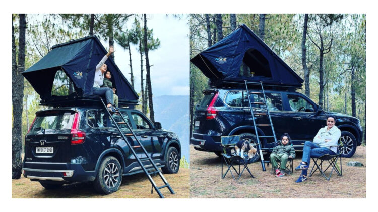 Gul Panag Camping in Mahindra Scorpio N with a Rooftop Tent
