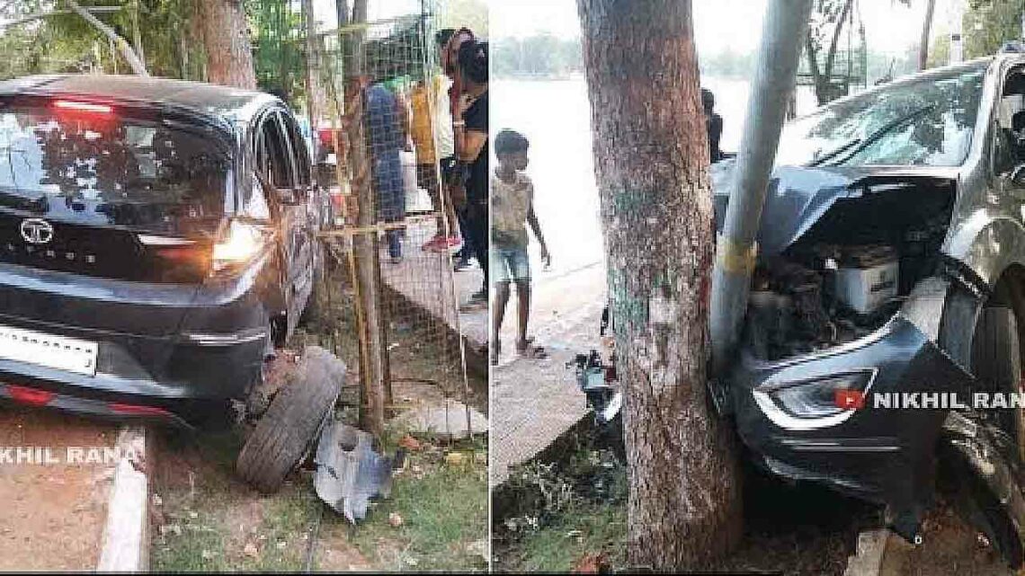 Tata Altroz Electricity Pole Tree Accident
