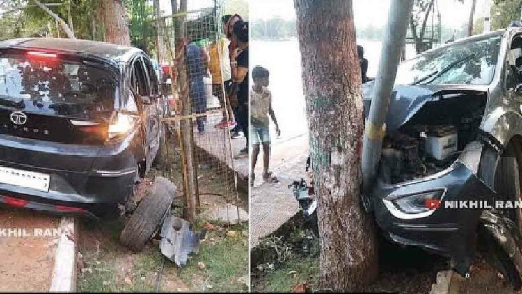 tata altroz electricity pole tree accident