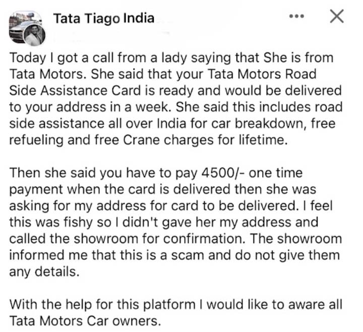 Tata Motors Rsa Scam Tiago Ownwer