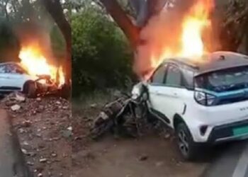 Tata Nexon EV Crashes Catches Fire