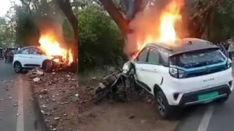 Tata Nexon EV Crashes Catches Fire