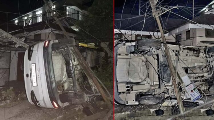 Vw Virtus Hits Electricity Pole Turns over