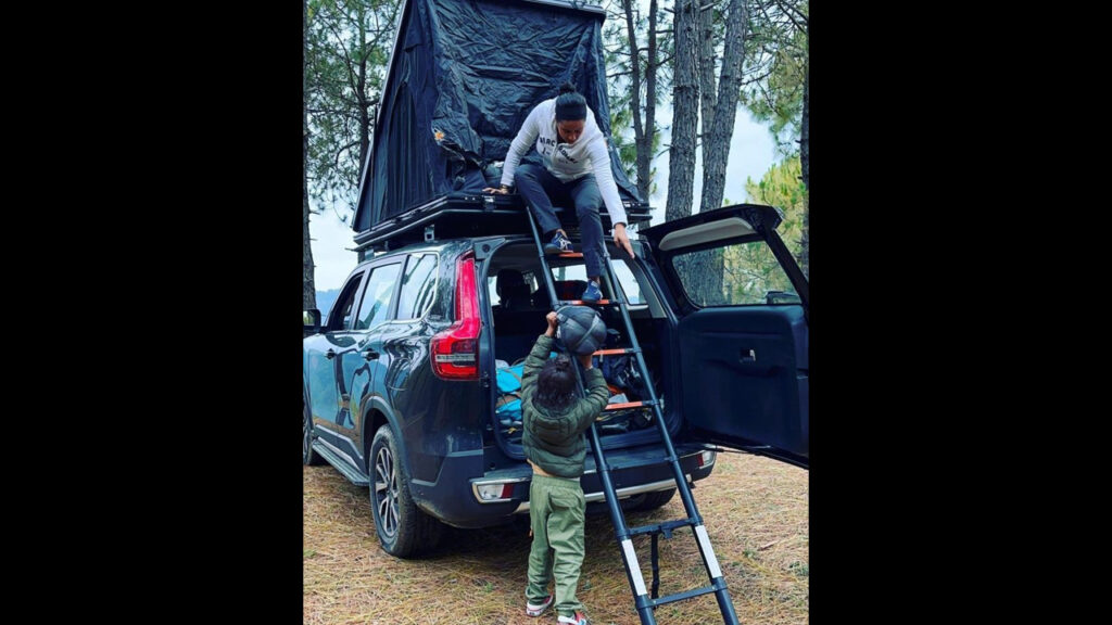 Gul Panag Camping in Mahindra Scorpio N with a Rooftop Tent