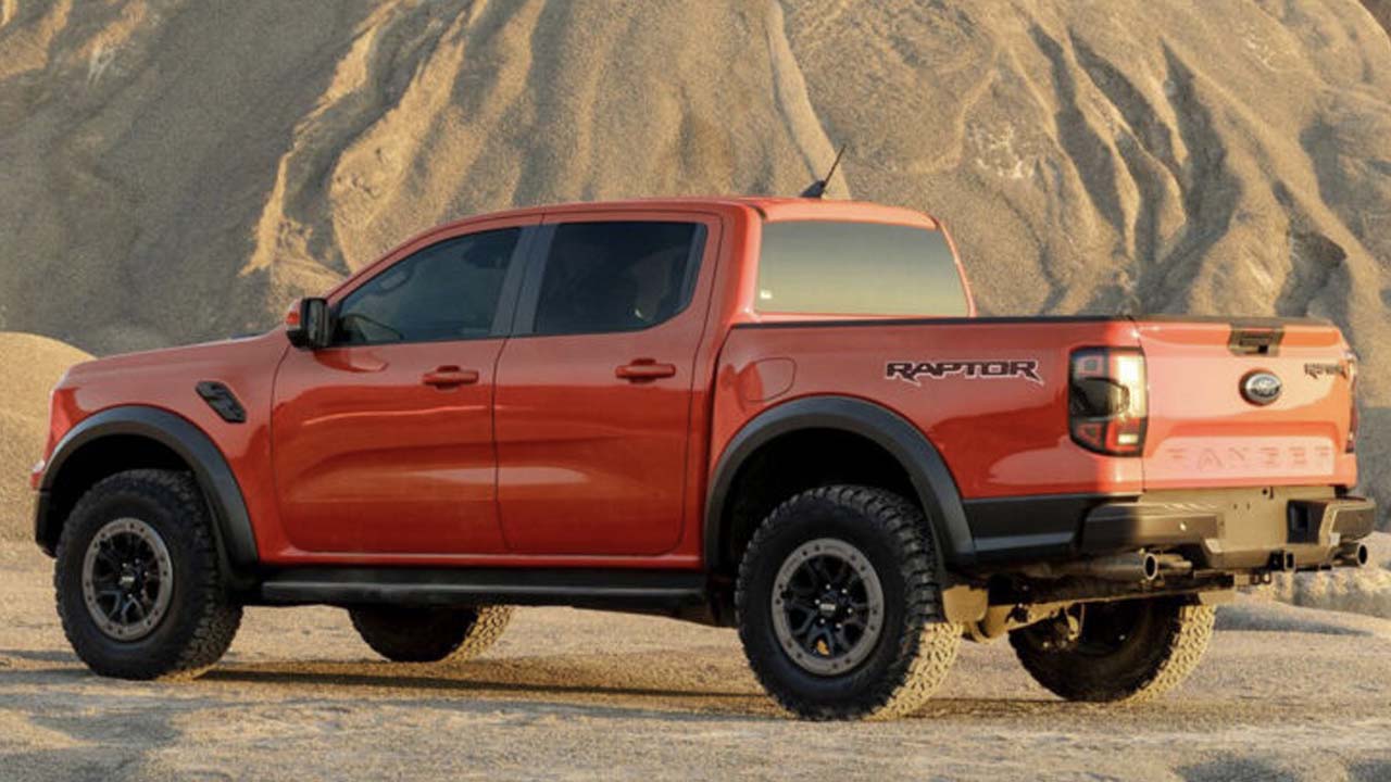 ford ranger raptor studio shot rear three quarters off-roading