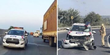 gurgaon police toyota innova accident 1 dead