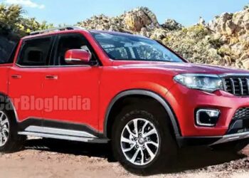 mahindra scorpio n pik-up front three quarters red rendering