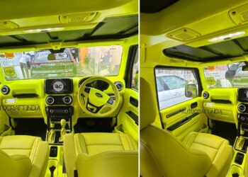 Mahindra Thar with neon green interior