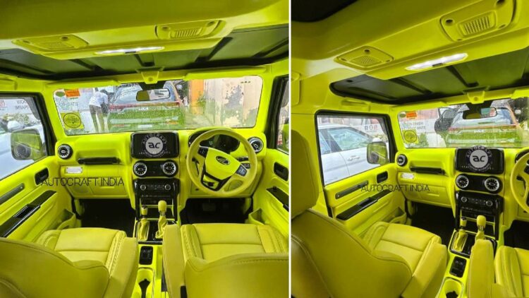 Mahindra Thar with neon green interior