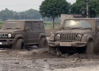 maruti jimny vs Mahindra Thar mud plunging