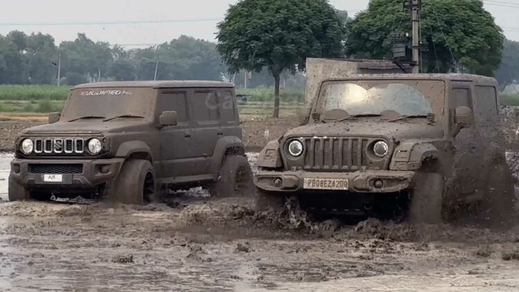 Maruti Jimny Vs Mahindra Thar Mud Plunging