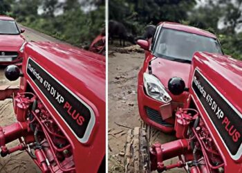 maruti swift driven into tractor