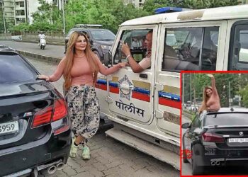 rakhi sawant bmw 5-series sunroof police