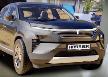 tata harrier facelift rendering front three quarters