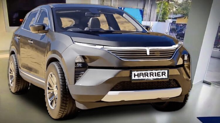 tata harrier facelift rendering front three quarters