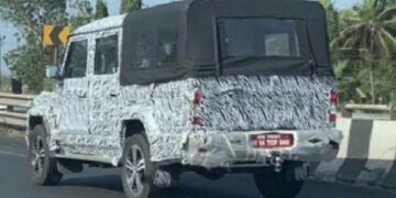 force gurkha pickup spy pic rear three quarters