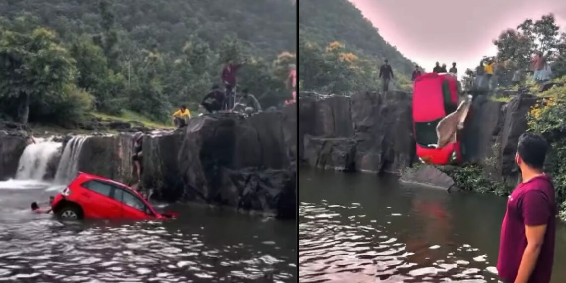 Honda Brio Falls Water Father Daughter Saved