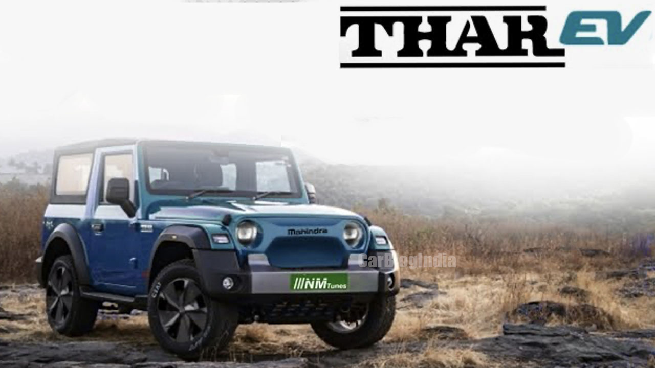 mahindra thar ev rendering front three quarters