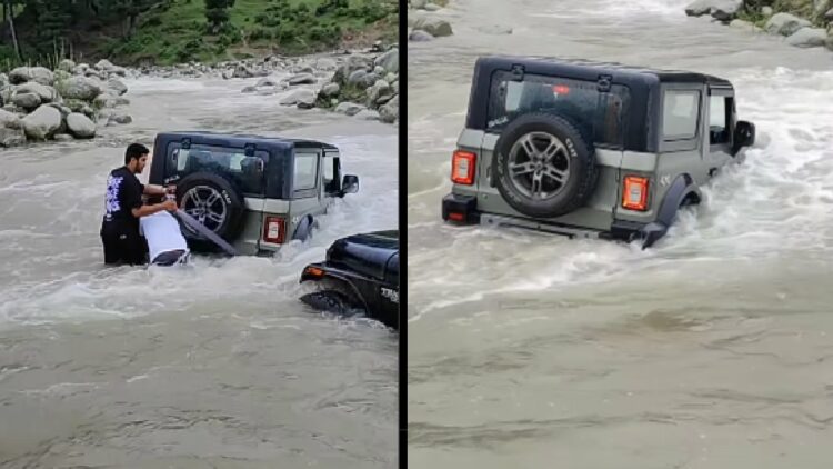 Mahindra Thar Stuck in River Crossing