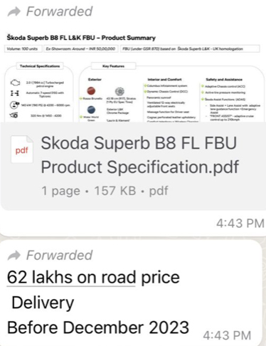 skoda superb on-road price leaked