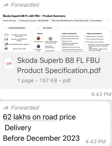 Skoda Superb On road Price Leaked