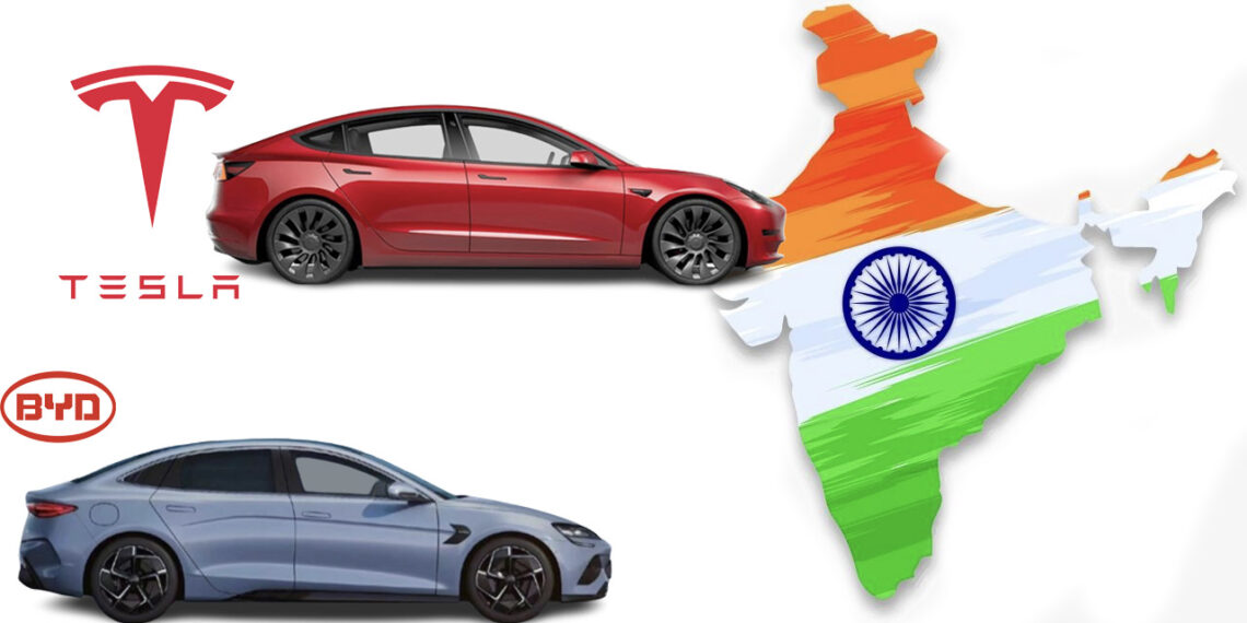 Tesla byd production india race