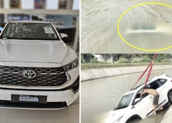 toyota innova hycross canal accident fly