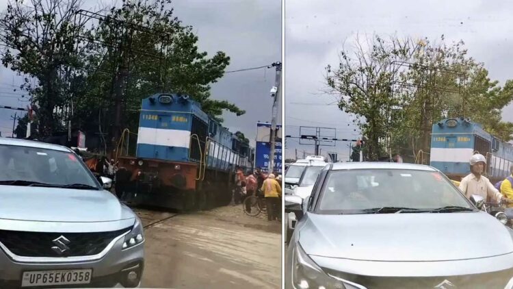 Train Stuck Traffic Jam Varanasi