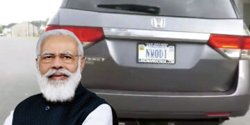 PM Modi Supporter with NMODI Numberplate on his Honda SUV in USA
