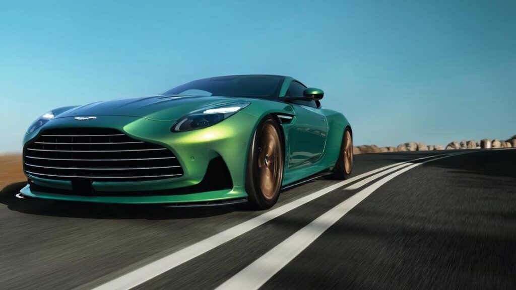 aston Martin db12 studio image front three quarters action shot
