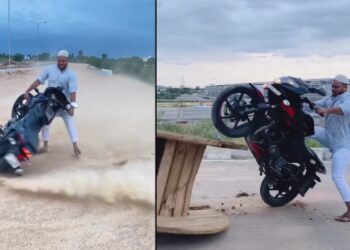 Man Performs Stunts on Bajaj Pulsar 220