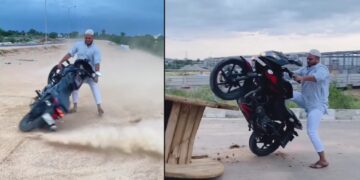 Man Performs Stunts on Bajaj Pulsar 220