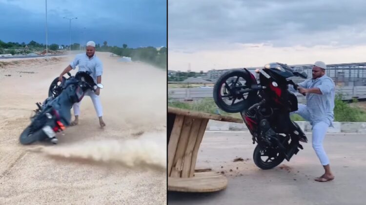 Man Performs Stunts on Bajaj Pulsar 220