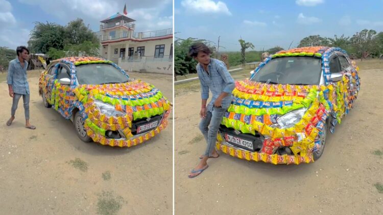 Maruti Dzire Owner Wraps Cars with Packets of Chips