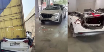 Container Falls On Mahindra XUV700; Continues Driving To Service Center