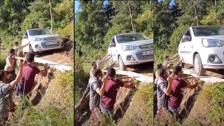 Maruti Alto Crosses Broken Bridge on Peoples Shoulders video