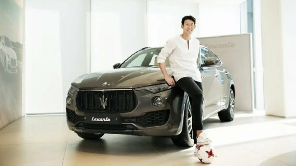 Son Heung min with His Maserati Levante