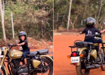 4 year old boy rides royal enfield classic 350