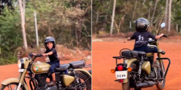 4 year old boy rides royal enfield classic 350