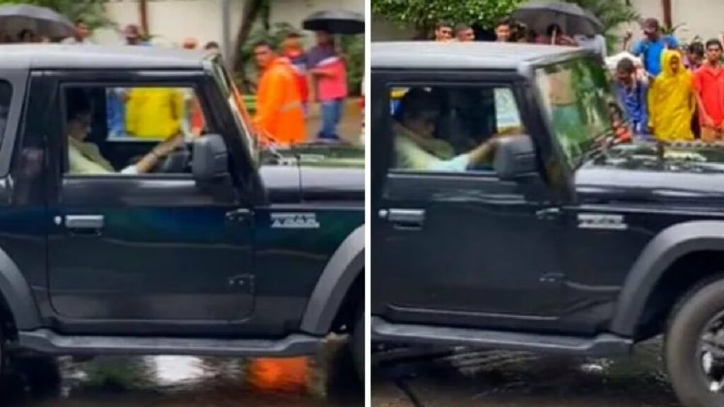 Amitabh Bachchan in his Mahindra Thar