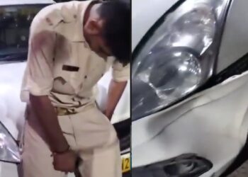 Drunk Policeman in Tata Harrier Hits Maruti Dzire