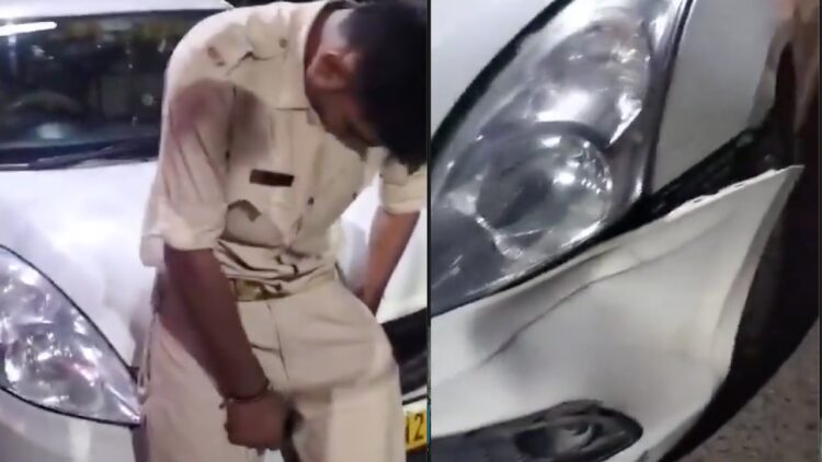 Drunk Policeman in Tata Harrier Hits Maruti Dzire