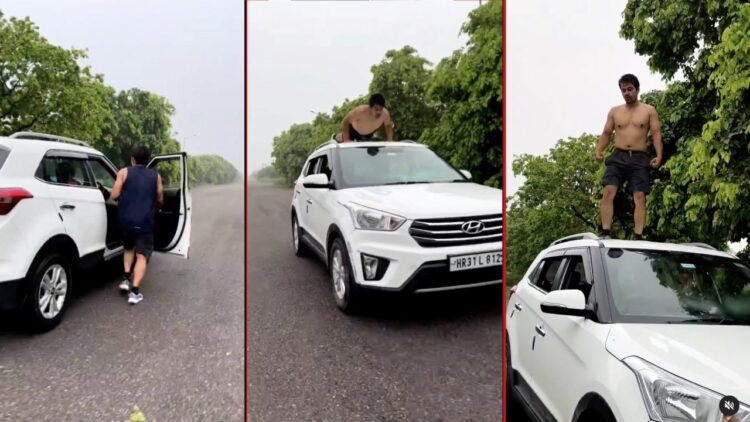 Fitness Instructor Pushups Roof Driverless Hyundai Creta