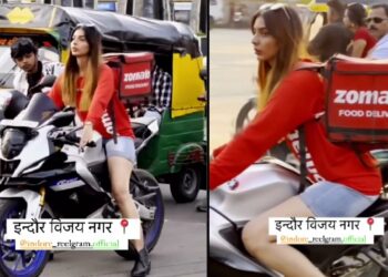 Girl on Yamaha R15M Zomato Delivery