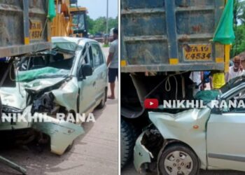 Hyundai Santro Hits Truck Gets Dragged